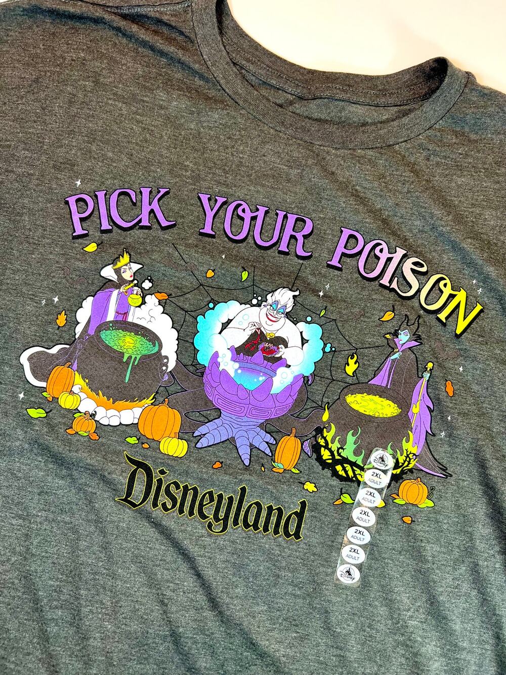 Disneyland Villains Pick Your Poison Grey Heather Adult Tee - Size 2XL - NWT